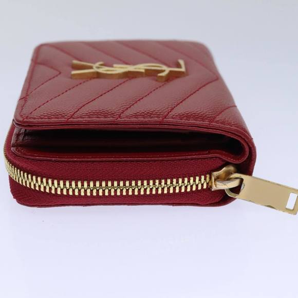 SAINT LAURENT Compact Wallet Leather Red Gold BOW01 Auth 85840 - Picture 4 of 16